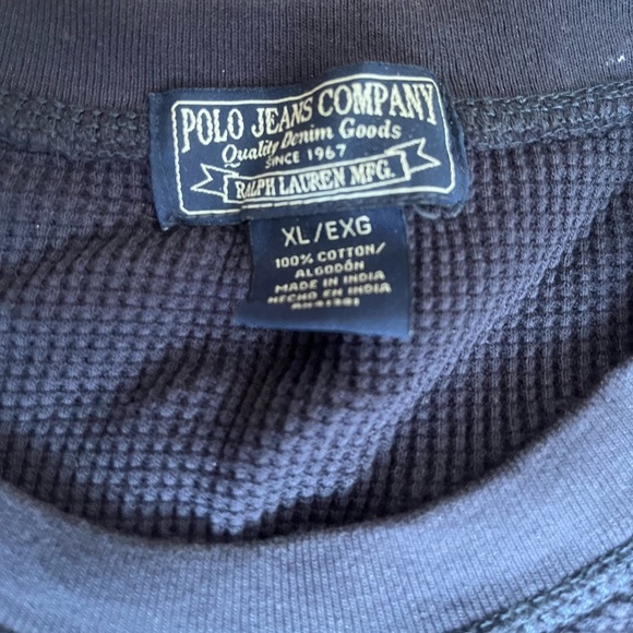Vintage 90s Polo Jeans Navy Blue Thermal‎ Waffle Knit Crewneck Long Sleeve Shirt - Picture 4 of 4